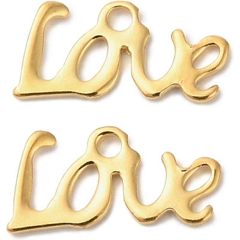 304 Stainless Steel Love Charms, Golden, 6x13mm, Hole 1.4mm — Charms & Pendants