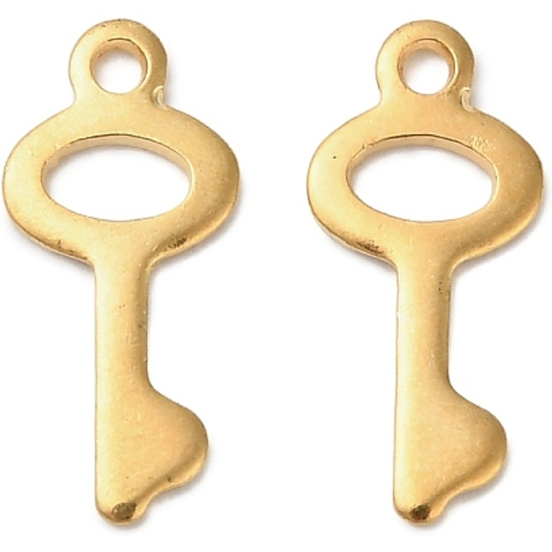 Pendentif clé en acier inoxydable 304 doré, 16x7x1mm — Breloques et pendentifs