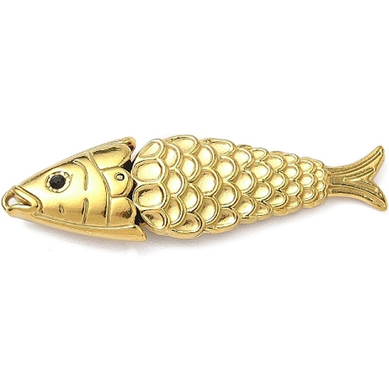 Pendentif en acier inoxydable 304, poisson avec strass, doré — Breloques et pendentifs