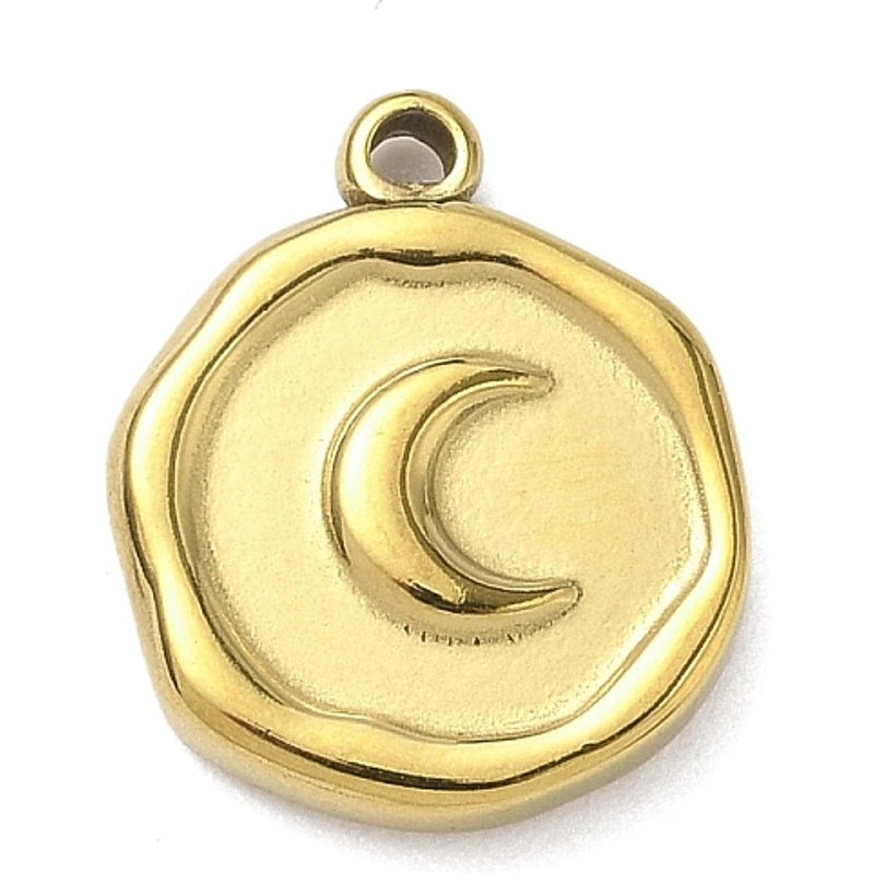 Pendentif en Acier Inoxydable 304, Or, Forme Ronde, Lune, 16x13mm — Breloques et pendentifs