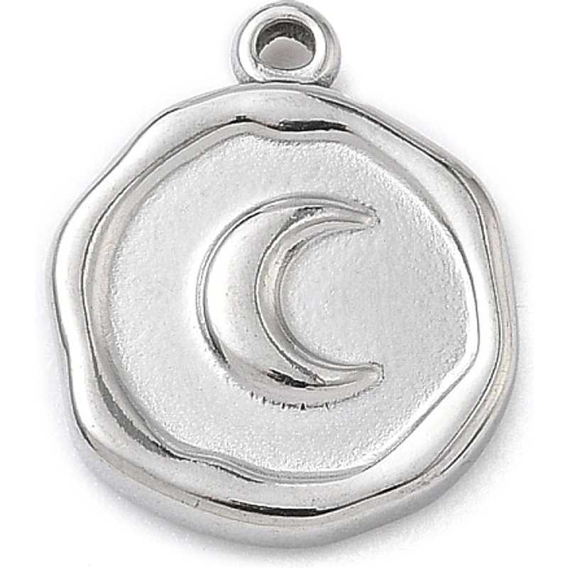 Pendentifs en acier inoxydable 304, rond plat, lune, 16x13mm — Breloques et pendentifs