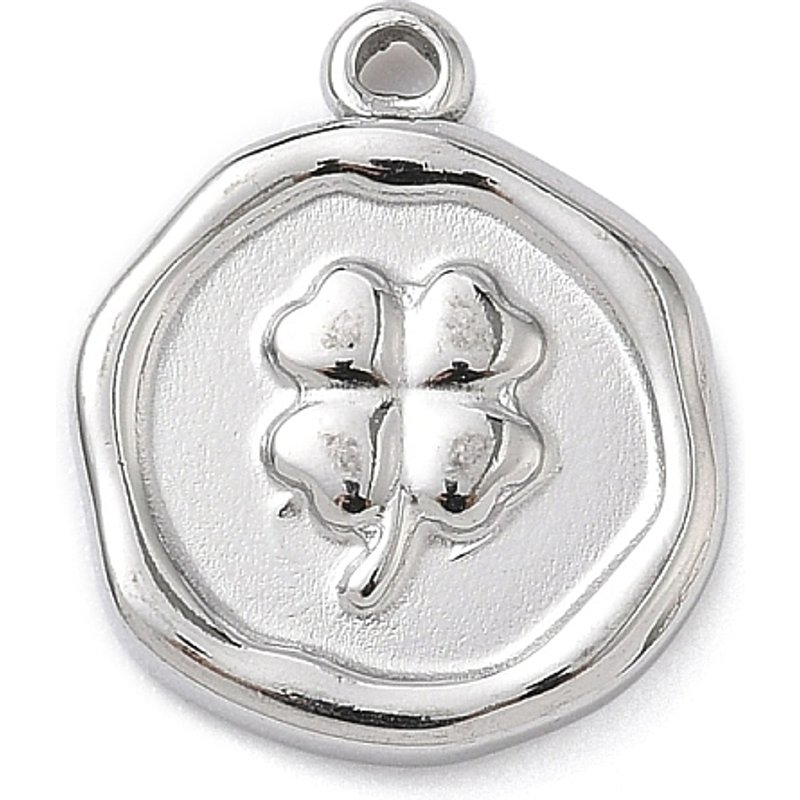 Pendants en acier inoxydable 304, forme de trèfle, rond plat, 16x13mm — Breloques et pendentifs