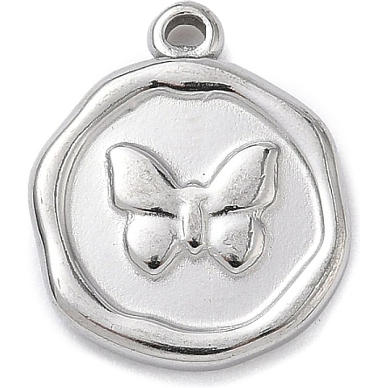 Pendants Papillon en Acier Inoxydable 304, Rond Plat, 16x13mm — Breloques et pendentifs
