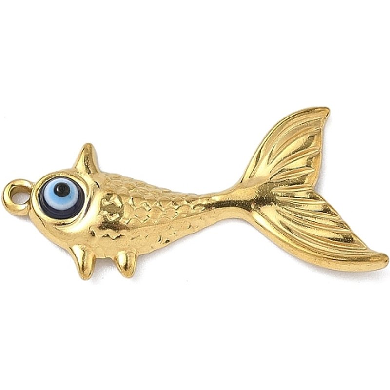 Pendentif en Acier Inoxydable 304 avec Émail, Poisson, Fini Doré — Breloques et pendentifs