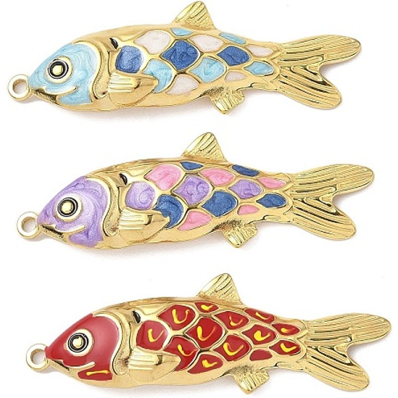 304 Stainless Steel Fish Pendant with Enamel in Mixed Colors — Charms & Pendants
