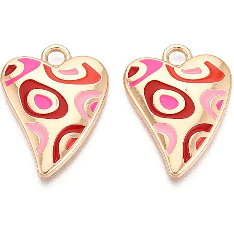 Pendentif en émail en alliage de placage Rack, cœur, rose vif, 34x25mm