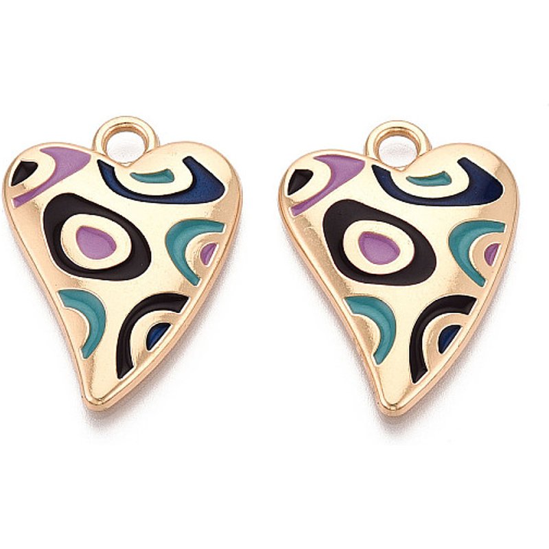 Pendentif en émail en alliage de placage Rack, cœur, noir, 34x25mm — Breloques et pendentifs