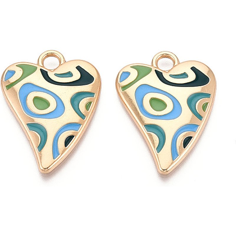 Rack Plating Alloy Enamel Heart Pendant, Light Sky Blue — Charms & Pendants