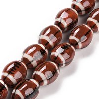 Handmade Porcelain Beads Strands, Rugby, Coconut Brown, 22pcs — Jewelry Beads