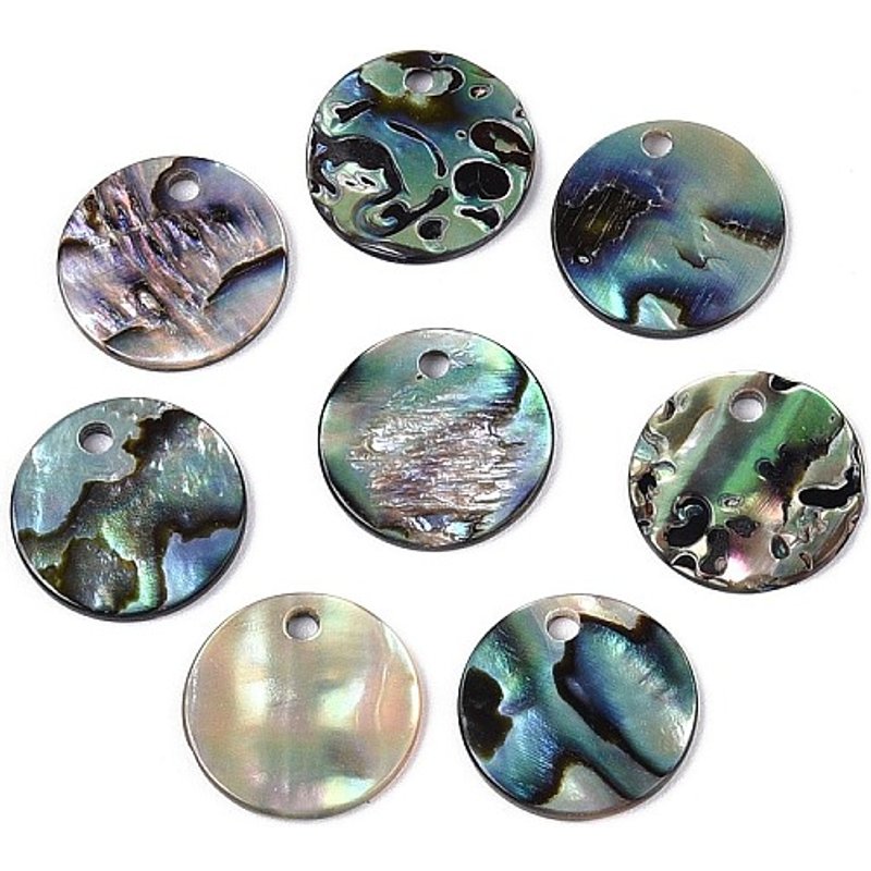 Natural Paua Shell Disc Charms, 12mm Diameter, 1.4-1.6mm Hole — Charms & Pendants