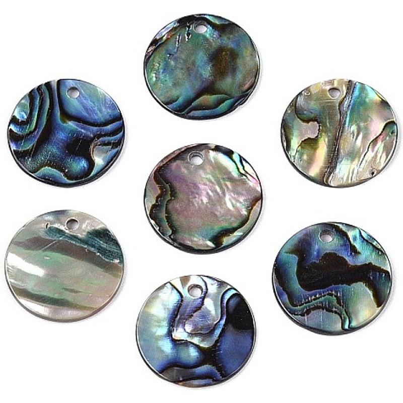 Natural Paua Shell Disc Charms, 15mm Diameter — Charms & Pendants