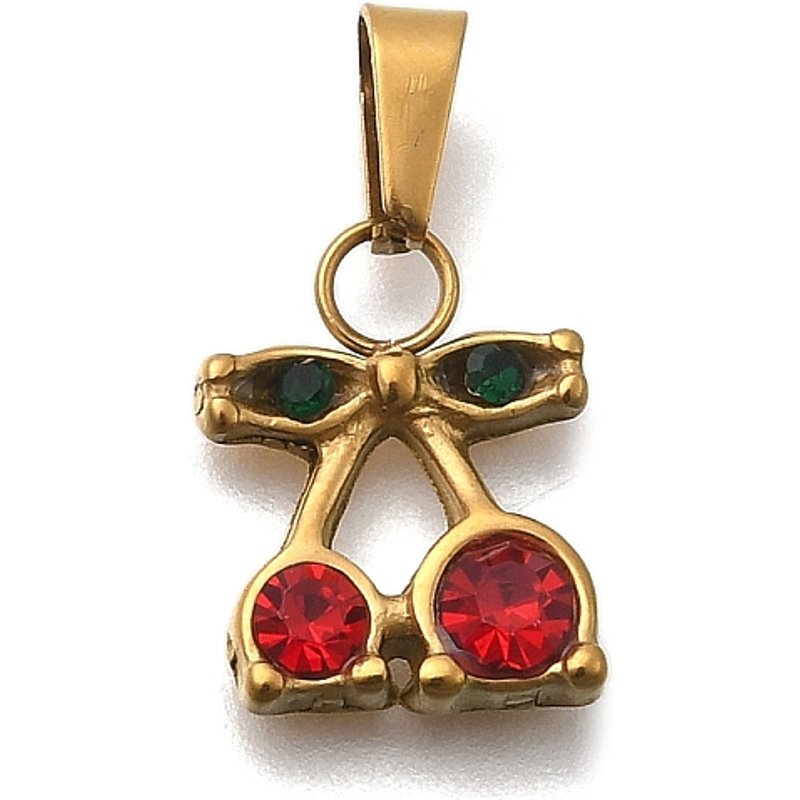 304 Stainless Steel Cherry Charms with 18K Gold Plating — Charms & Pendants