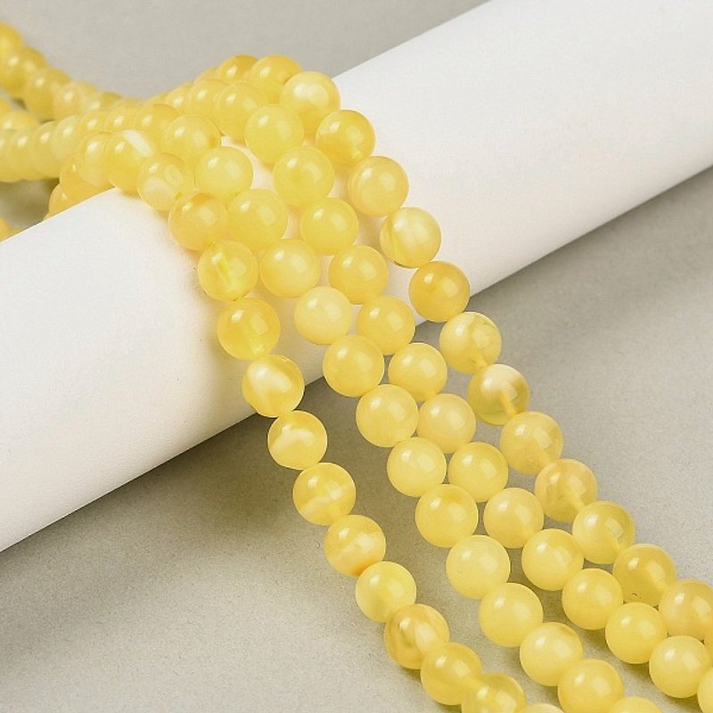 Natural Beeswax Beads Strands, Round Yellow, 5.5-6mm, 91pcs