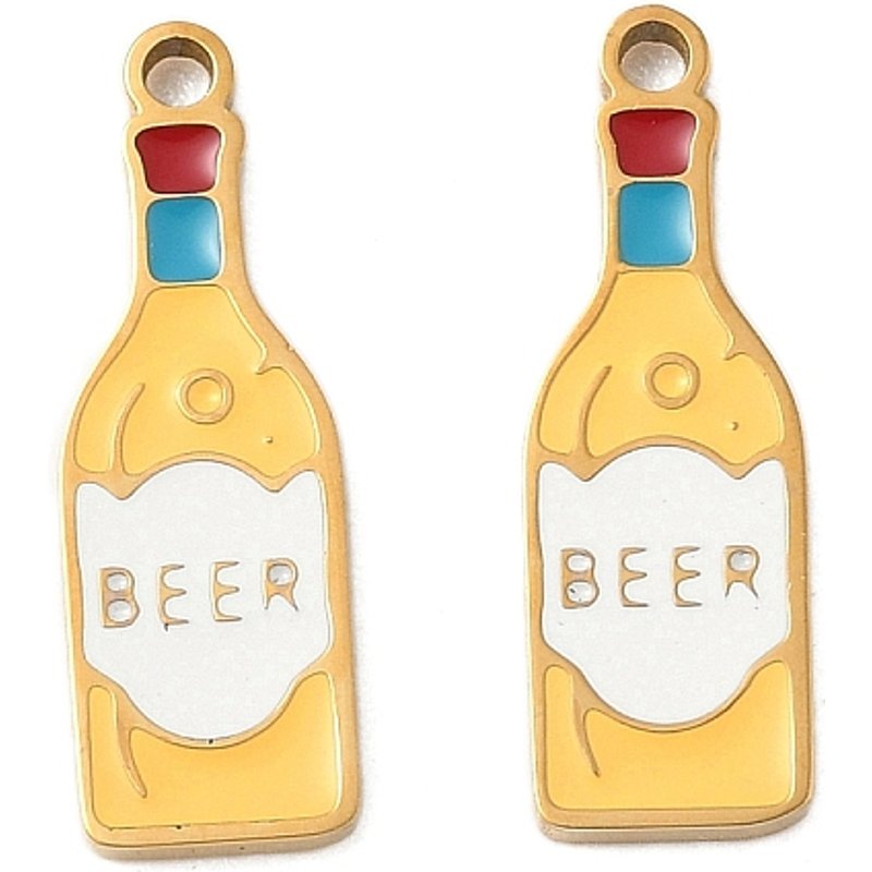 Pendentif en Émail en Acier Inoxydable 304, Thème Bière, Plaqué Or 18K — Breloques et pendentifs