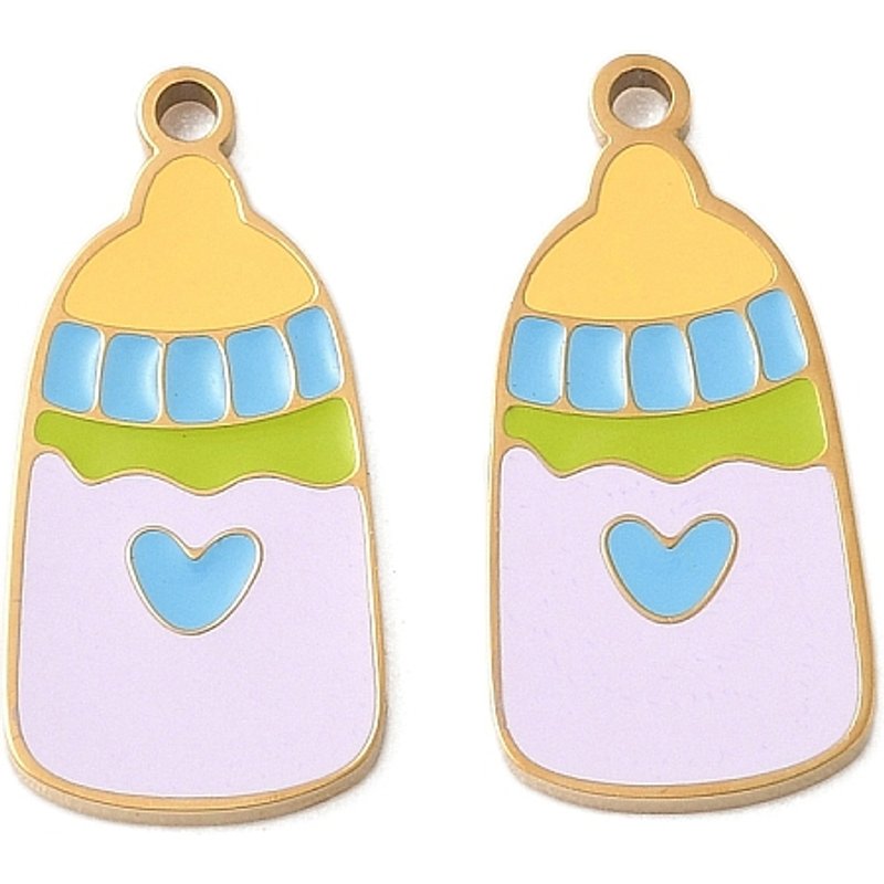Pendentif en Émail en Acier Inoxydable 304, Biberon, Plaqué Or 18K — Breloques et pendentifs