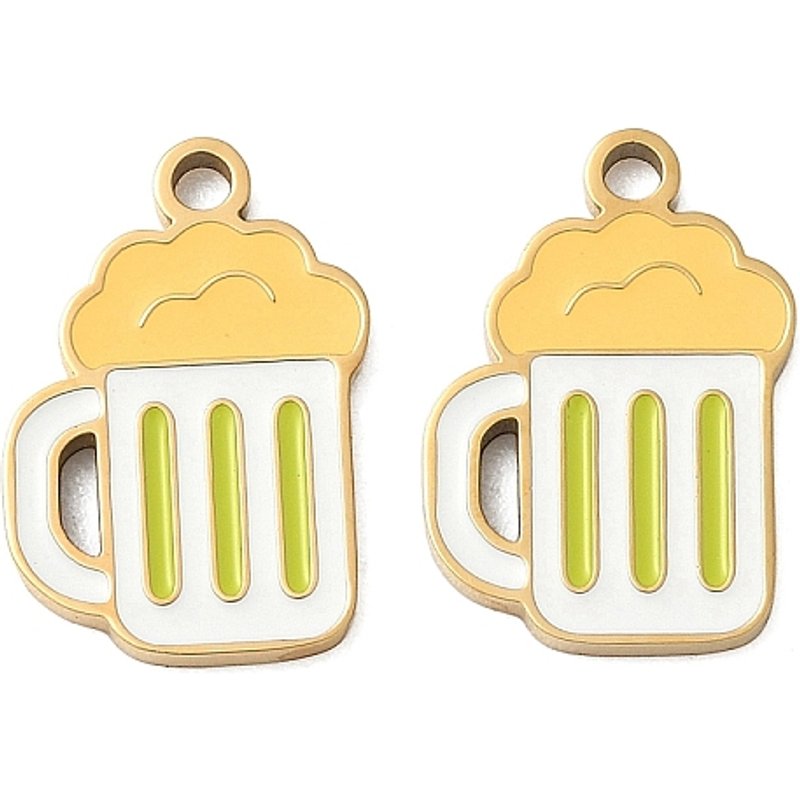Pendentif en Émail en Acier Inoxydable 304, Bière, Plaqué Or 18K — Breloques et pendentifs