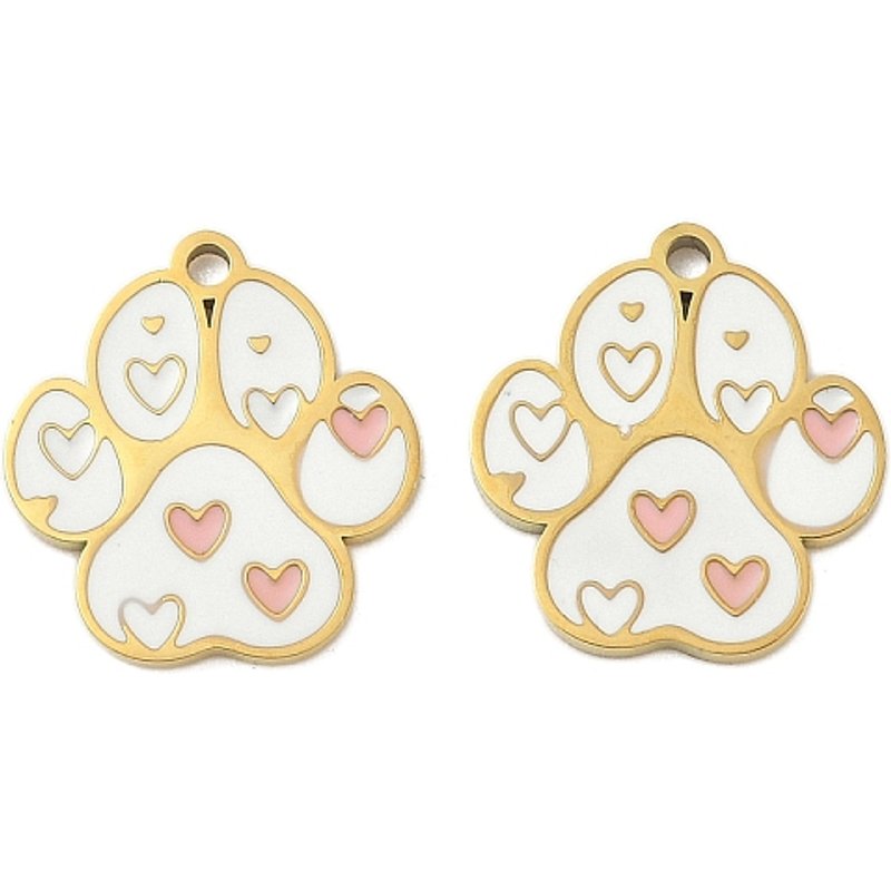 Pendentif en Émail en Acier Inoxydable 304, Empreinte de Patte, Plaqué Or 18K — Breloques et pendentifs