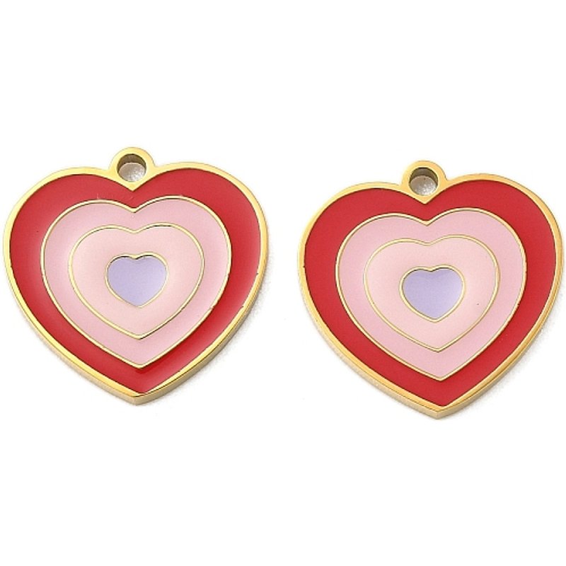 304 Stainless Steel Heart Enamel Pendant with 18K Gold Plating — Charms & Pendants
