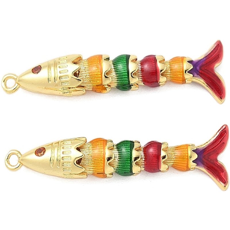 Brass Micro Pave Cubic Zirconia Fish Pendant, 18K Gold Plated — Charms & Pendants