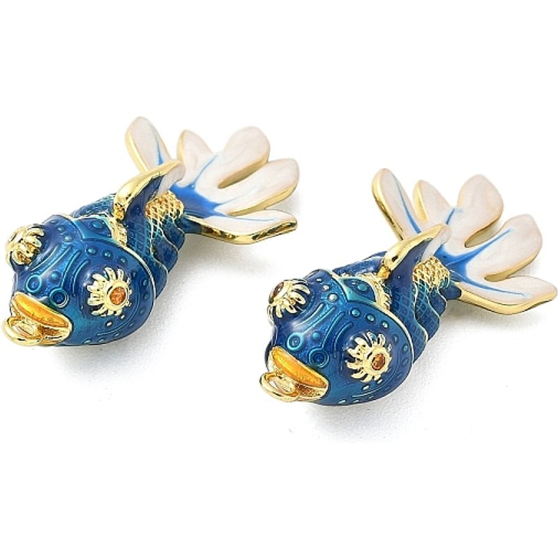 Brass Micro Pave Cubic Zirconia Enamel Fish Pendant, 18K Gold Plated — Charms & Pendants