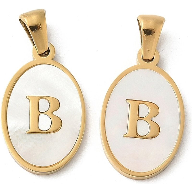 Natural Shell Oval Initial Pendant with 18K Gold Plating - Letter B — Charms & Pendants