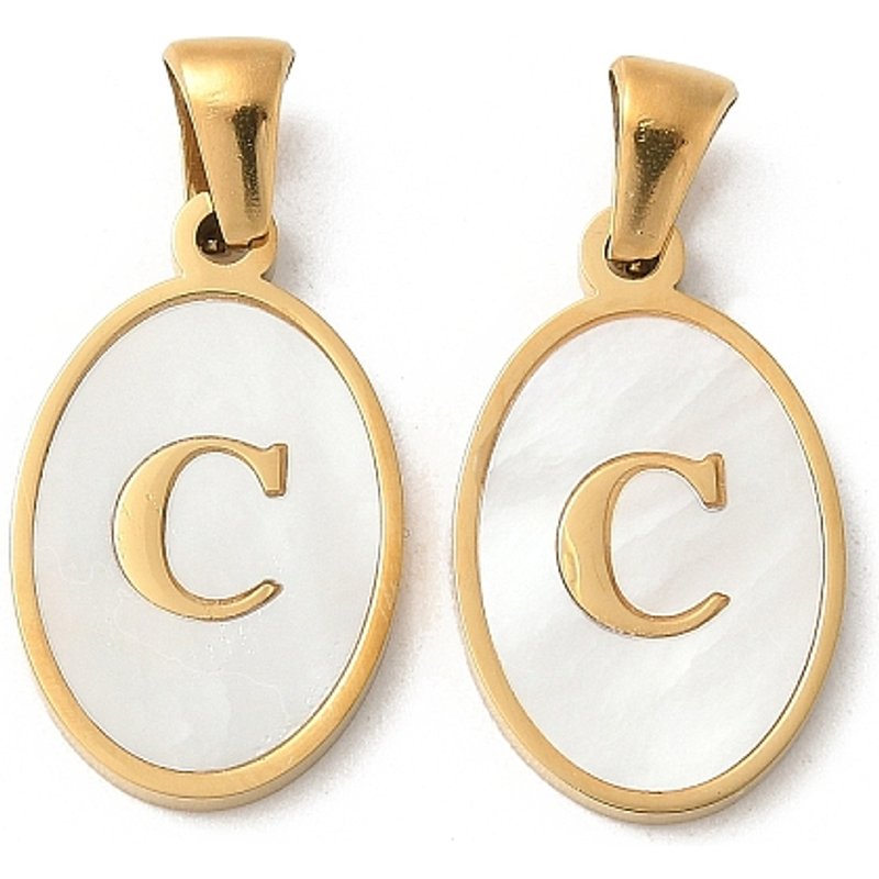 Natural Shell Oval Initial Pendant C in 18K Gold Plated Setting — Charms & Pendants