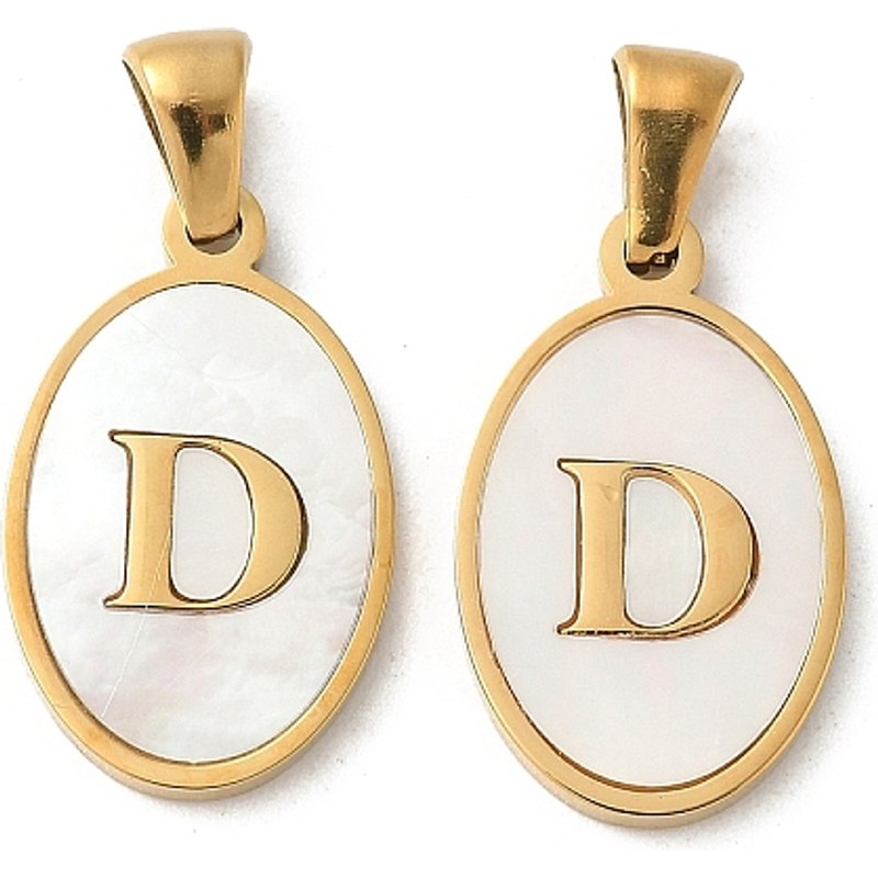 Natural Shell Oval Initial Pendant with 18K Gold Plating - Letter D — Charms & Pendants
