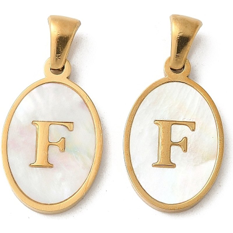 Natural Shell Oval Initial Pendant with 18K Gold Plating - Letter F — Charms & Pendants
