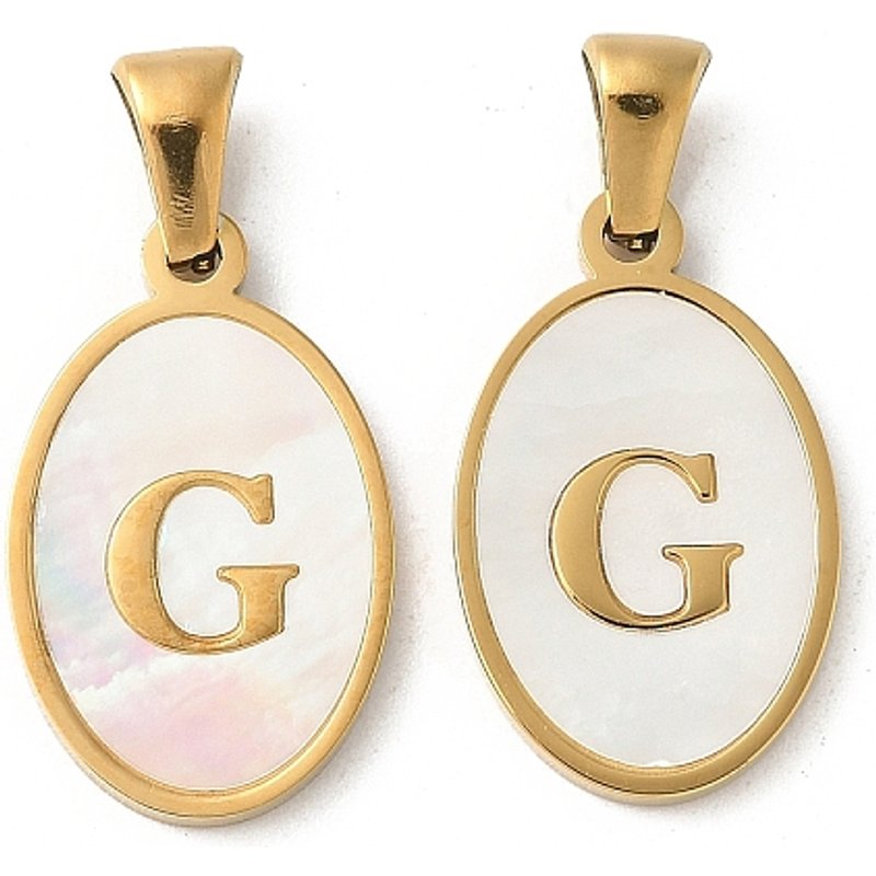 Natural Shell Oval Initial Pendant with 18K Gold Plating - Letter G — Charms & Pendants