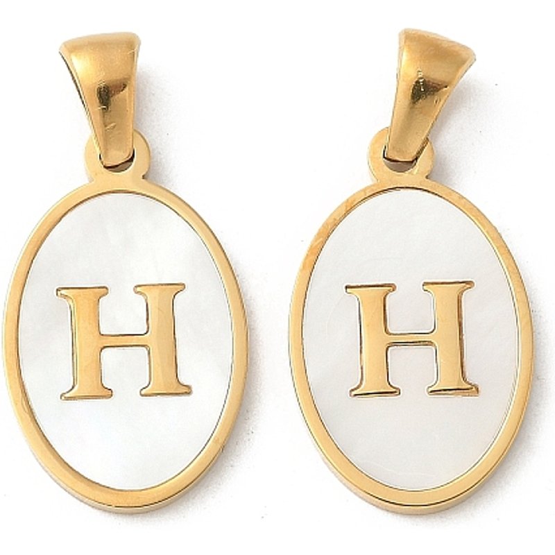 Natural Shell Oval Initial Pendant with 18K Gold Plating - Letter H — Charms & Pendants