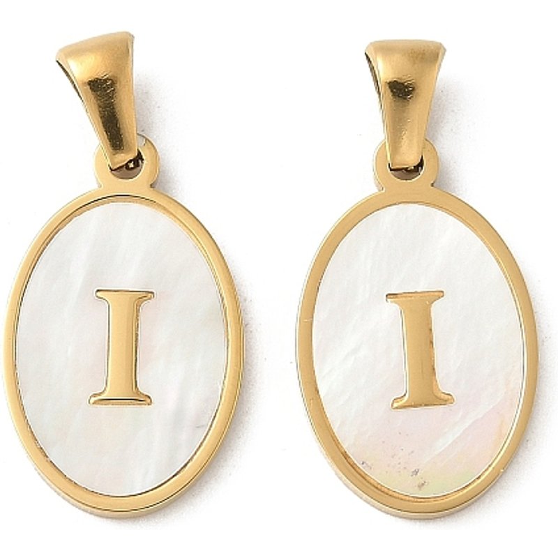 Natural Shell Oval Initial Pendant with 18K Gold Plating — Charms & Pendants