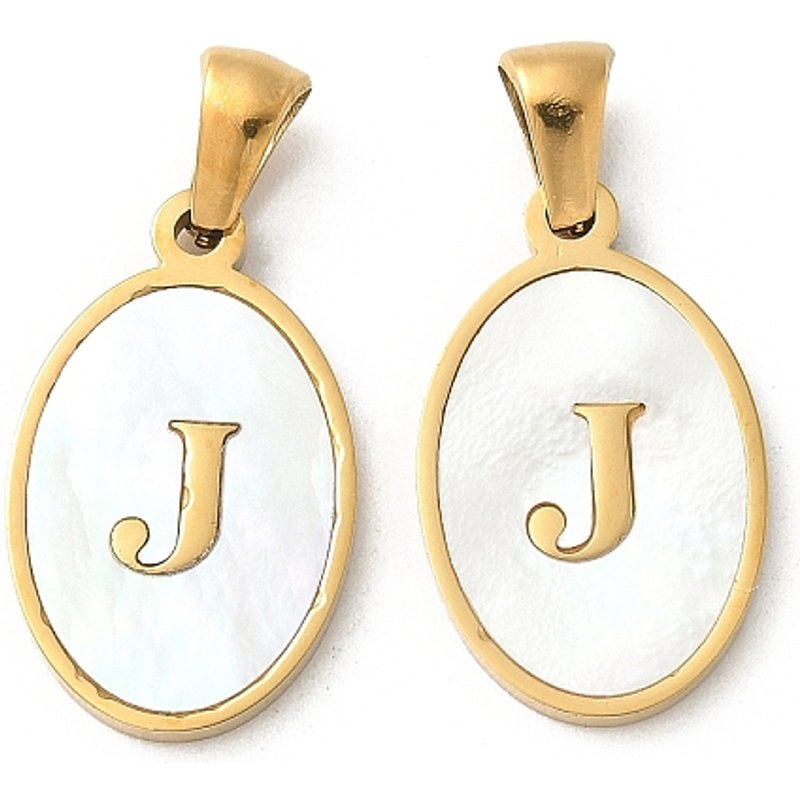 Natural Shell Oval Initial Pendant with 18K Gold Plating - Letter J — Charms & Pendants