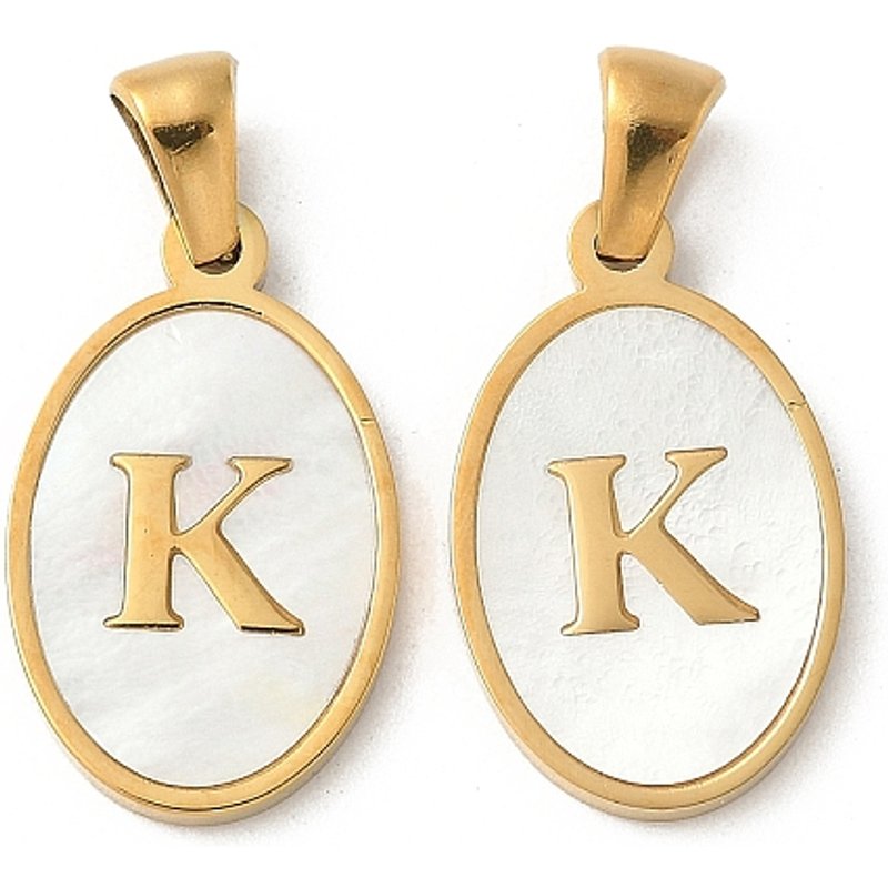 Natural Shell Oval Initial Pendant - Letter K in 18K Gold — Charms & Pendants