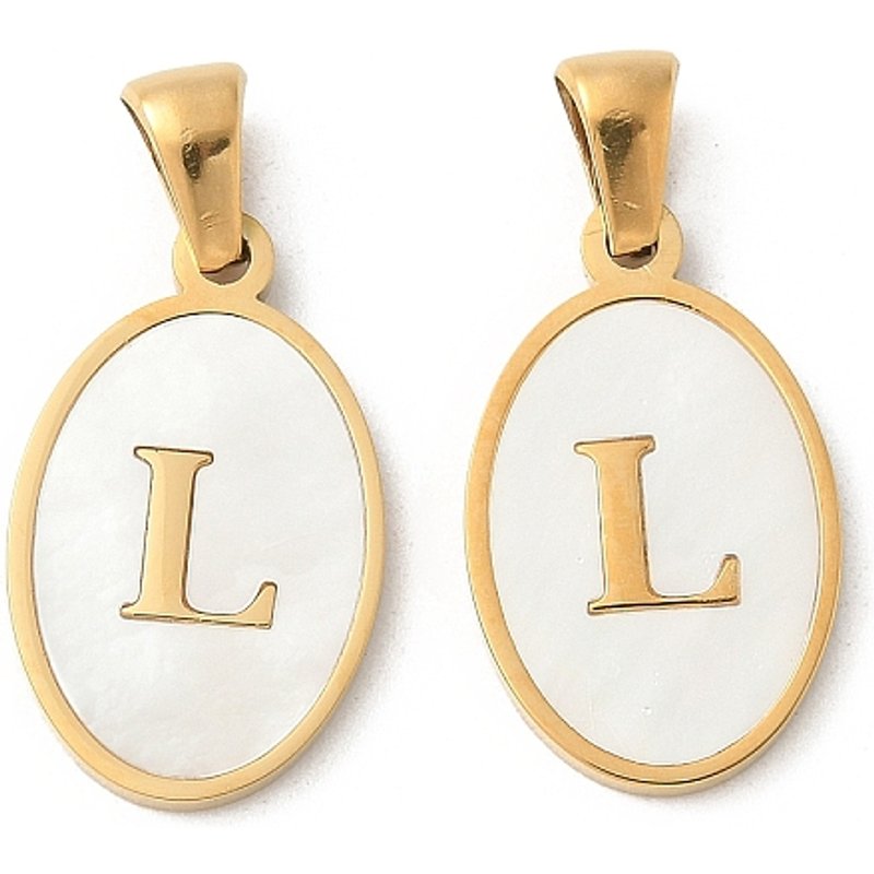 Natural Shell Oval Initial Pendant L in 18K Gold Plated Setting — Charms & Pendants