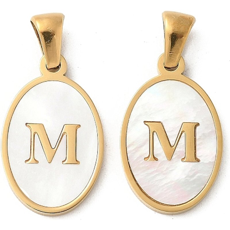 Natural Shell Oval Initial Pendant - Letter M - 18K Gold Plated — Charms & Pendants
