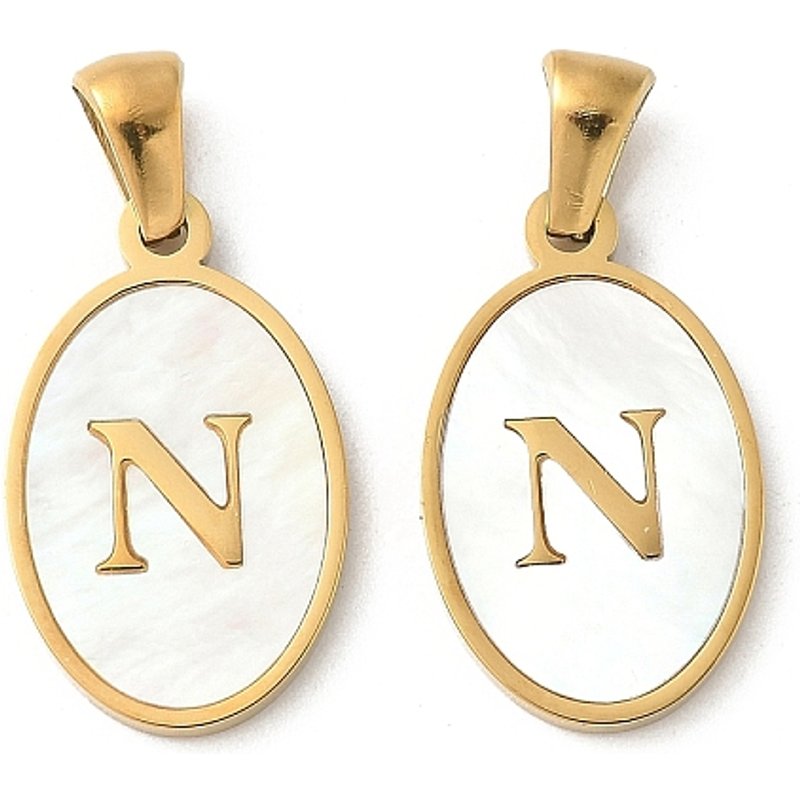 Natural Shell Oval Initial Pendant with 18K Gold Plating - Letter N — Charms & Pendants