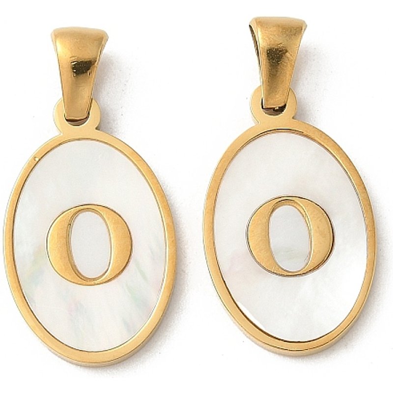 Natural Shell Oval Initial Pendant with 18K Gold Plating — Charms & Pendants