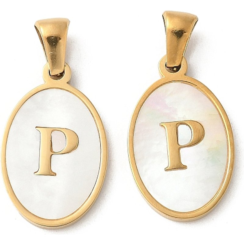 Natural Shell Oval Initial Pendant with 18K Gold Plating - Letter P — Charms & Pendants