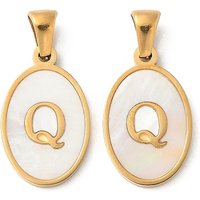 Natural Shell Oval Initial Pendant - Letter Q - 18K Gold Plated — Charms & Pendants
