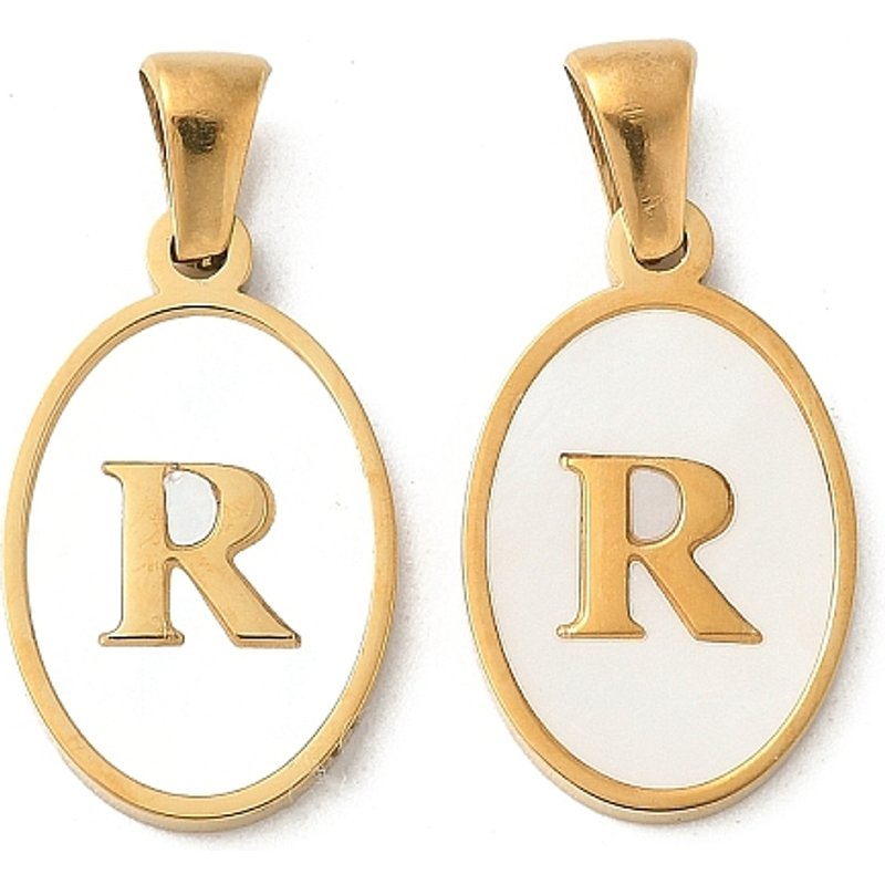 Natural Shell Oval Initial Pendant - Letter R in 18K Gold — Charms & Pendants