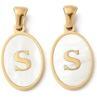 Pendentif ovale en coquillage naturel avec initiale - Lettre S — Breloques et pendentifs