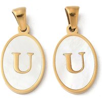 Natural Shell Oval Initial Pendant - Letter U - 18K Gold Plated — Charms & Pendants