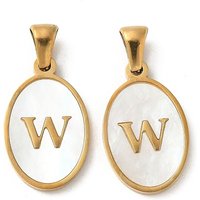 Natural Shell Oval Initial Pendant with 18K Gold Plating - Letter W — Charms & Pendants