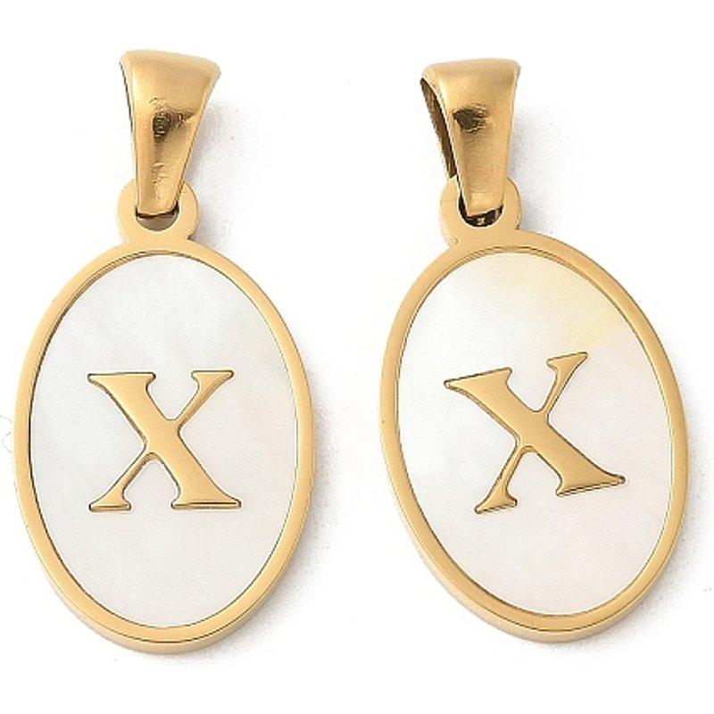 Natural Shell Oval Initial Pendant with 18K Gold Plating - Letter X — Charms & Pendants