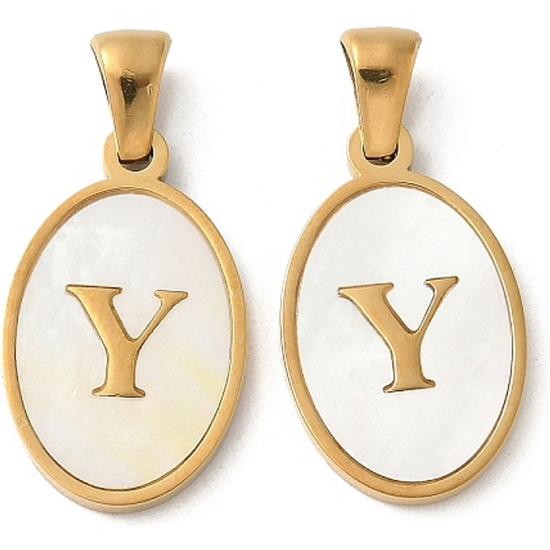 Natural Shell Oval Initial Pendant Y with 18K Gold Plating — Charms & Pendants