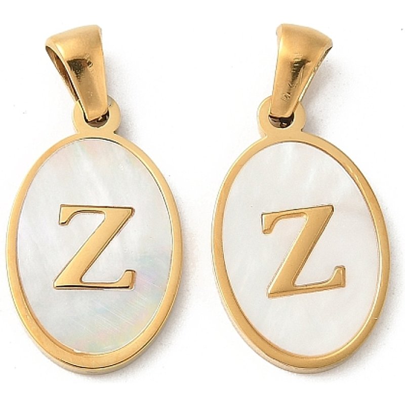 Natural Shell Oval Initial Pendant with 18K Gold Plating - Letter Z — Charms & Pendants