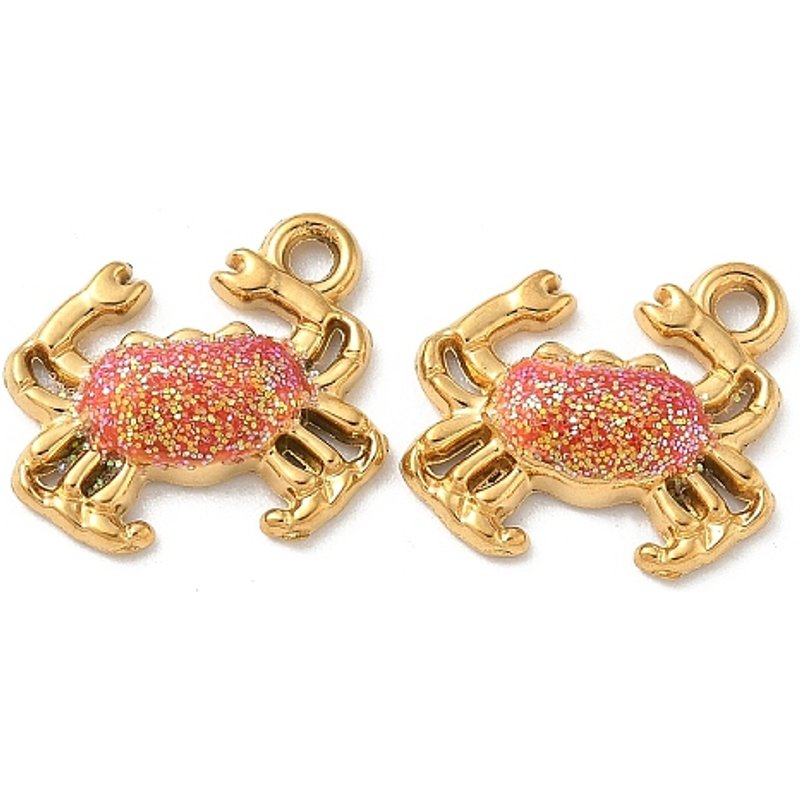Pendentif en Émail en Acier Inoxydable 304, Plaqué Or 18K, Crabe — Breloques et pendentifs