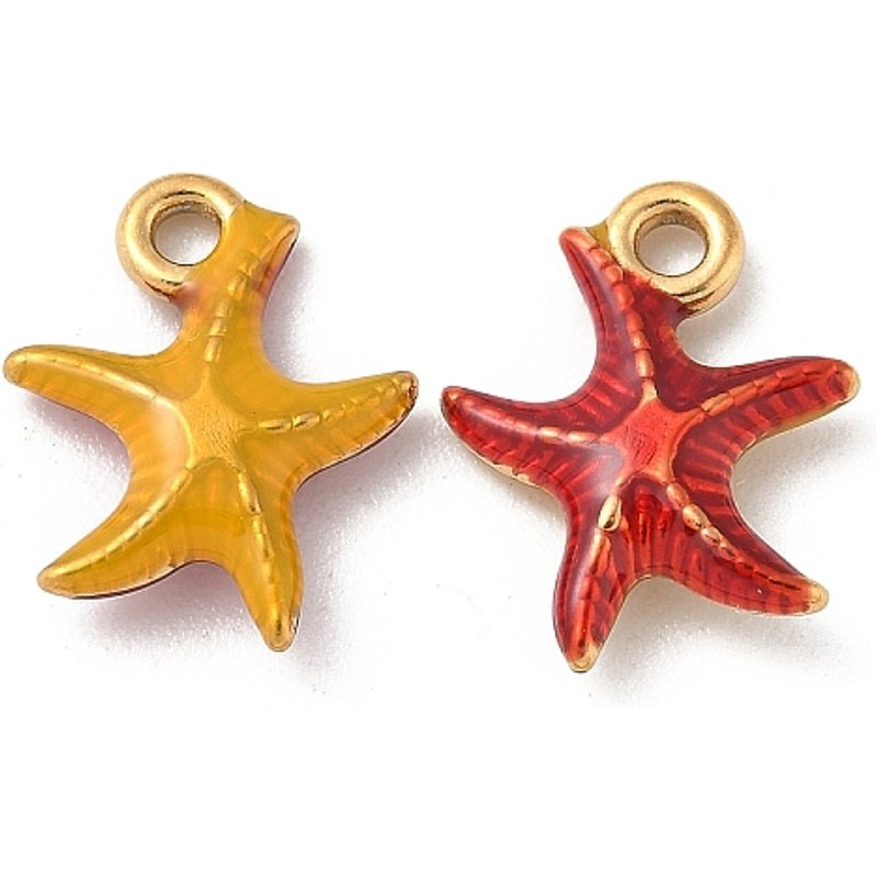 304 Stainless Steel Starfish Enamel Pendant with 18K Gold Plating — Charms & Pendants