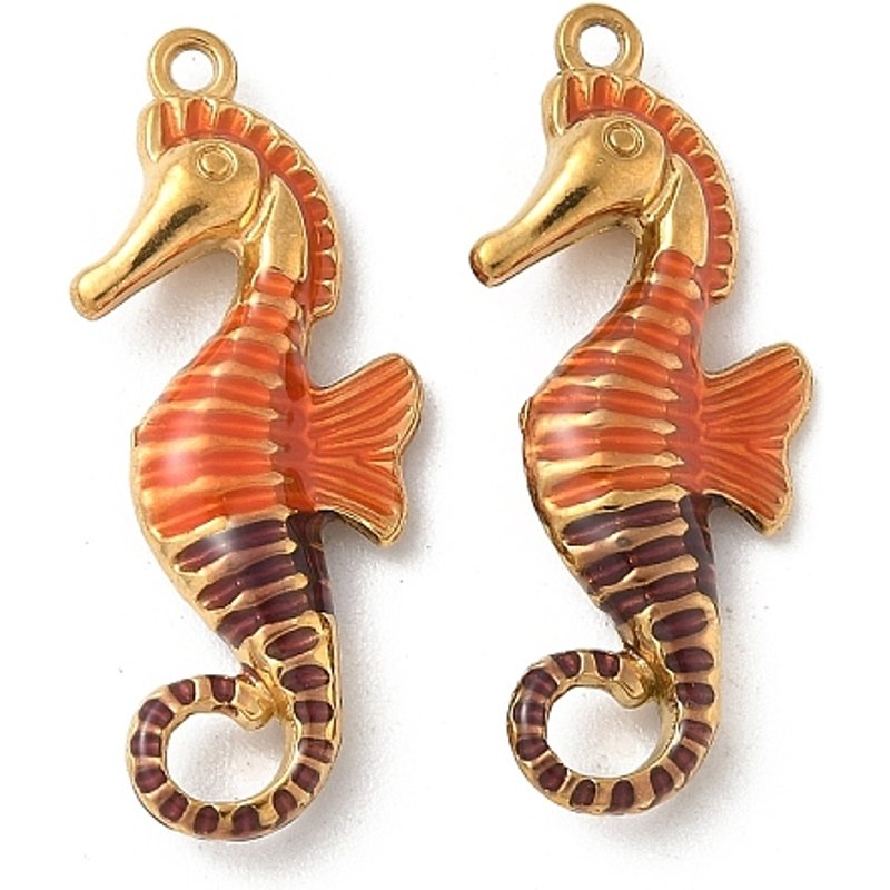 Pendentif en Émail de Cheval de Mer en Acier Inoxydable 304 avec Plaquage en Or 18K — Breloques et pendentifs