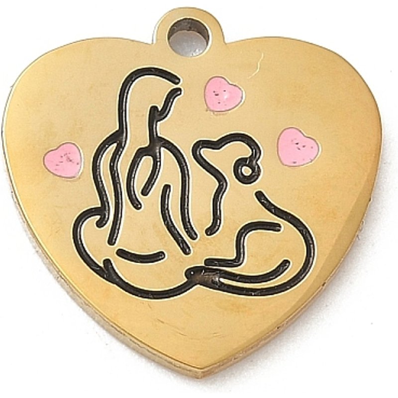 304 Stainless Steel Heart Dog Pendant with 18K Gold Plating — Charms & Pendants